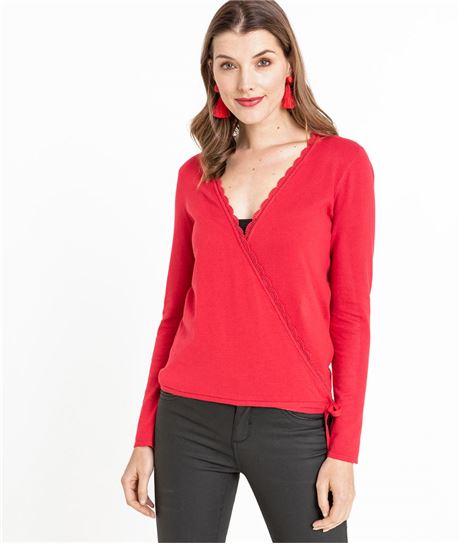 Gilet femme cache-coeur rouge ROUGE