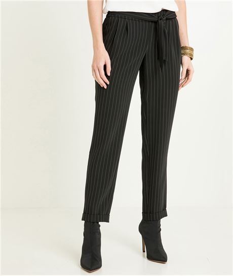 Pantalon femme fluide à rayures NOIR