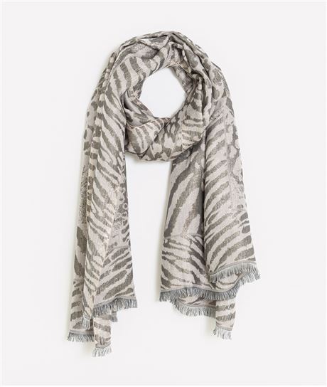 Foulard femme imprimé zèbre brillant BEIGE
