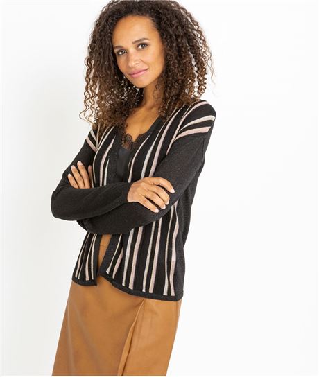 Gilet femme noir à rayures NOIR