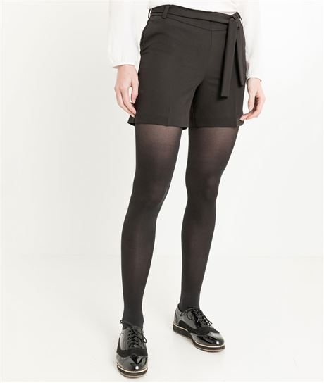 Short femme noir avec ceinture à nouer NOIR