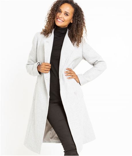 Manteau femme long gris clair en lainage GRIS CLAIR