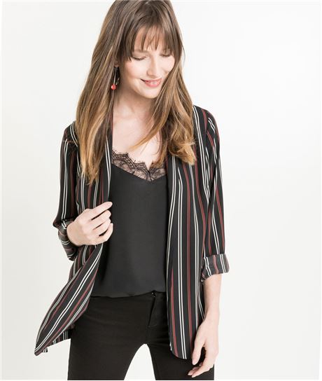Veste femme fluide à rayures NOIR