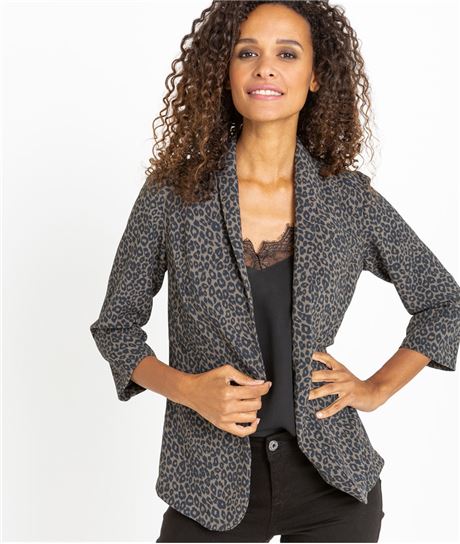 Veste de tailleur femme imprimé léopard GRIS