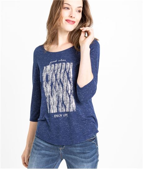 T-shirt femme manches 3/4 imprimé MARINE