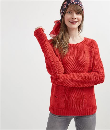 Pull femme en maille rouge ROUGE