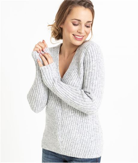 Pull femme gris décolleté V GRIS