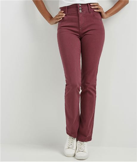 Pantalon droit taille haute de couleur MYRTILLE