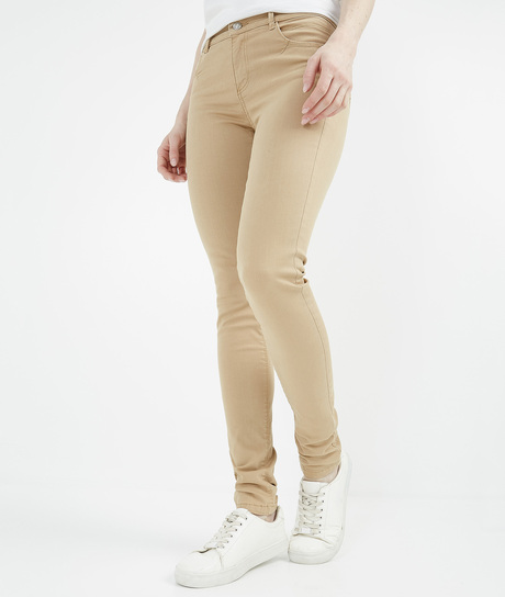 Pantalon slim push up uni de couleur CAMEL