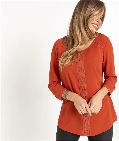 Blouse femme manches 3/4 et dentelle CARAMEL