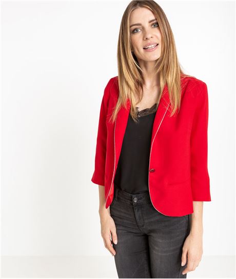 Veste femme courte et liseré brillant ROUGE