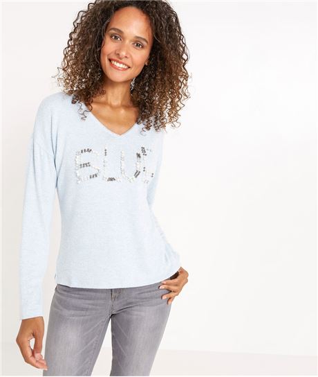 T-shirt femme manches longues bleu ciel BLEU