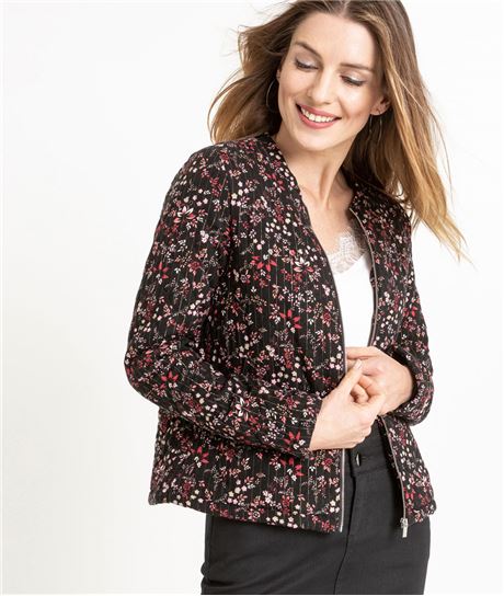 Bomber femme imprimé fleuri NOIR