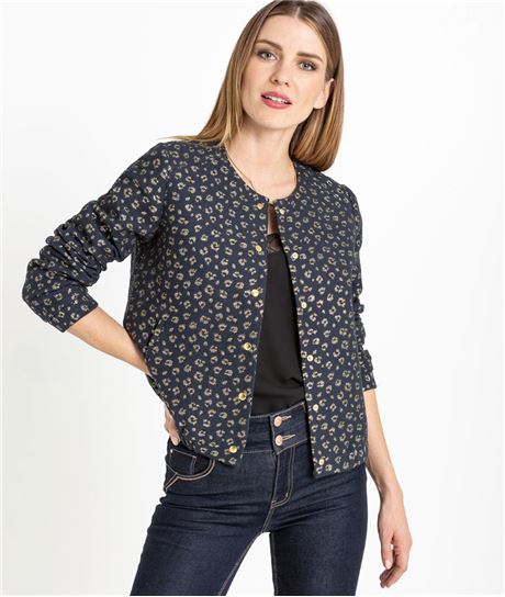 Veste femme en jacquard léopard MARINE