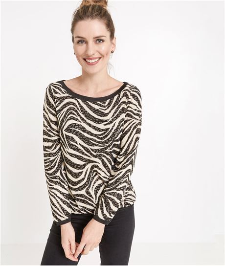 Pull femme imprimé animal ECRU