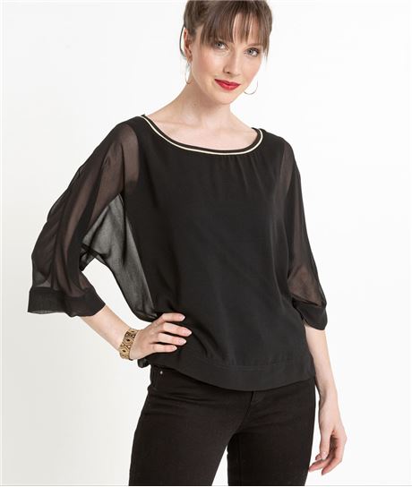 Blouse femme noire transparente NOIR