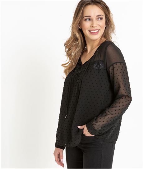 Blouse femme noire transparente NOIR