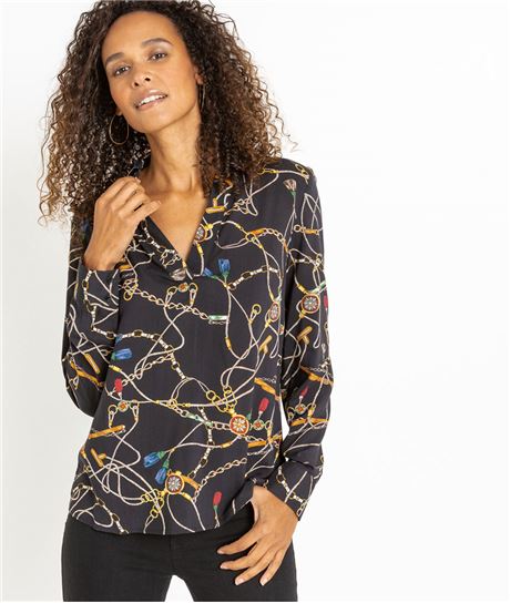Blouse femme fluide imprimé bijoux IMP.NOIR