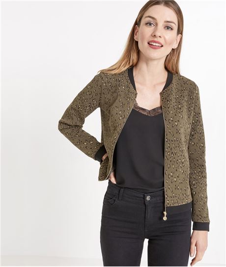 Bomber femme kaki imprimé léopard KAKI