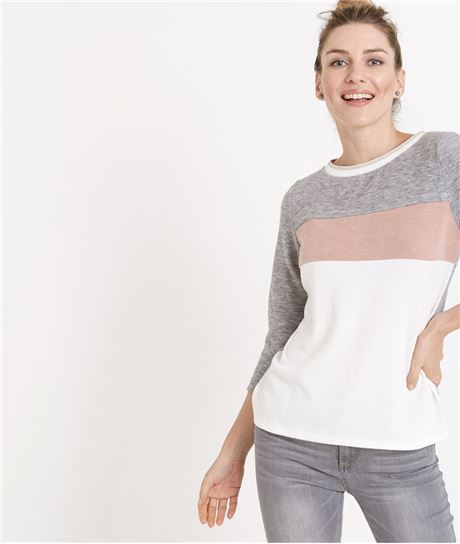 Pull femme fin esprit sweat color block GRIS
