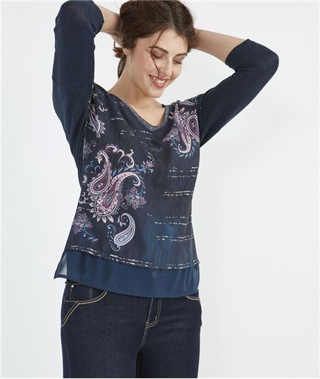 T-shirt femme fluide imprimé MARINE