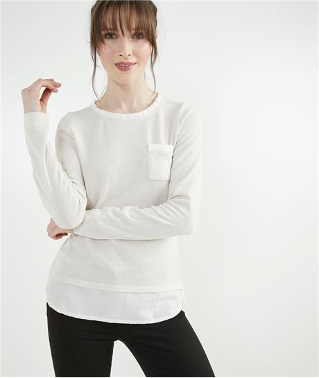 T-shirt femme beige avec col victorien BEIGE