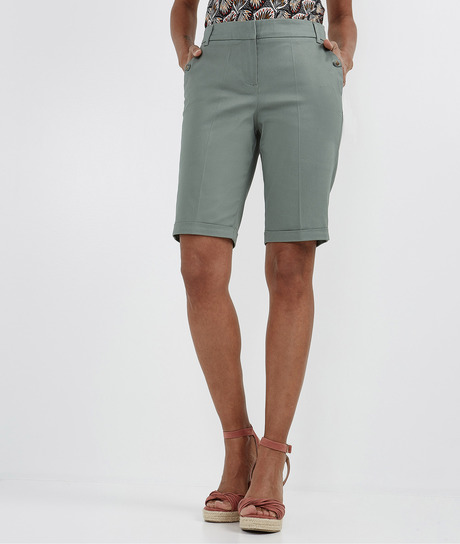 Bermuda en satin de coton uni VERT