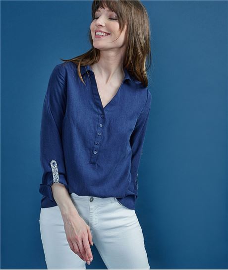 Blouse femme en tencel bleu BLEU