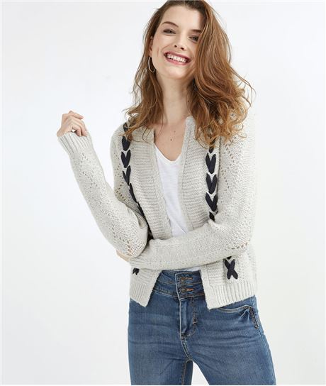Gilet femme en tricot gris fantaisie GRIS