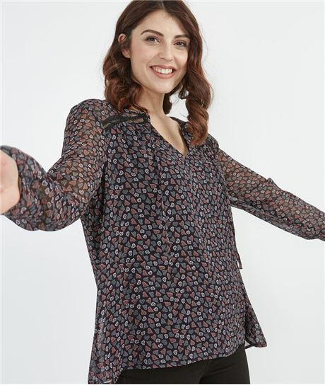Blouse femme imprimé coeurs transparente IMP.NOIR