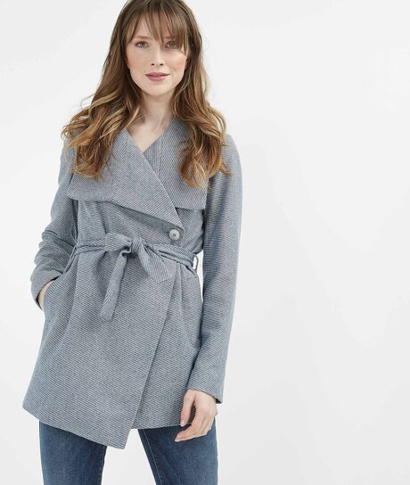 Manteau femme mi-saison avec ceinture BLEU