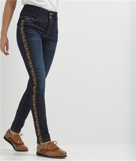 Jean femme slim taille haute et rayure DARK RINSE