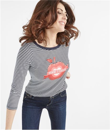 T-shirt femme marinière avec imprimé MARINE