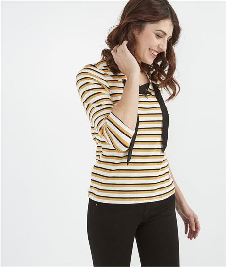 T-shirt femme marinière avec oeillets ECRU