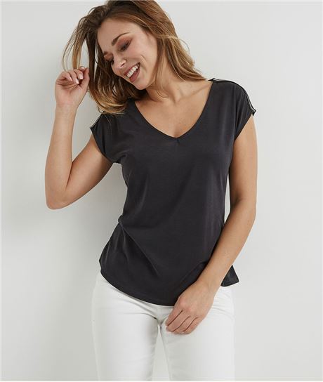 T-shirt femme fluide avec rayures GRIS