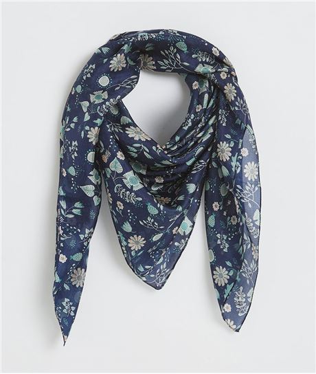 Carré de soie imprimé fleuri MARINE