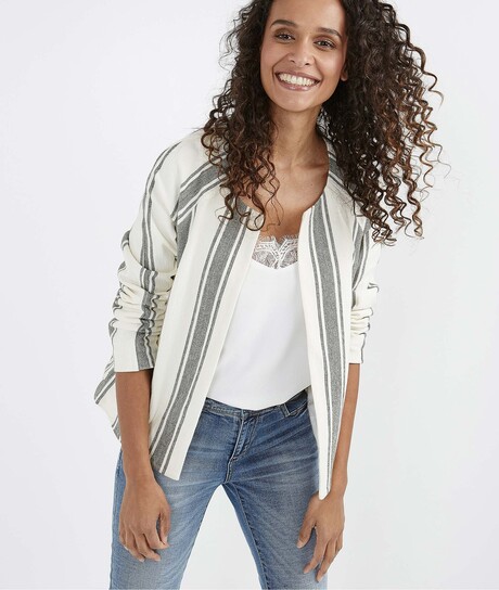 Veste femme rayée forme bomber ECRU
