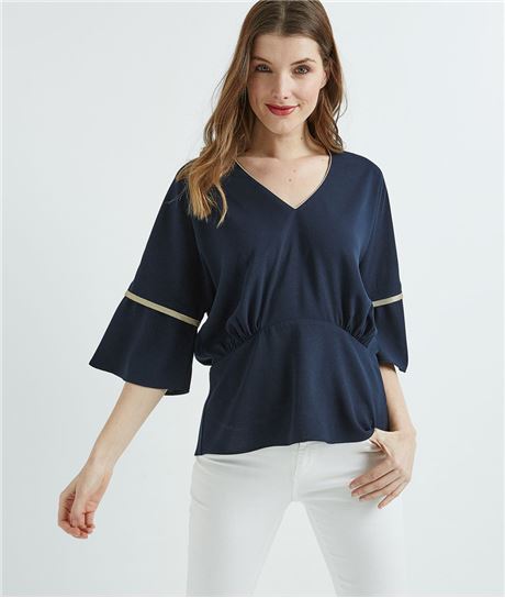 Blouse femme fluide marine détails dorés MARINE