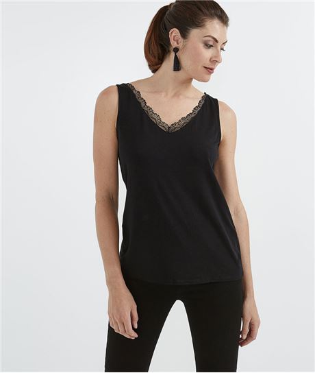 Top col V en dentelle NOIR
