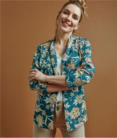 Veste tailleur fluide et imprimée BLEU