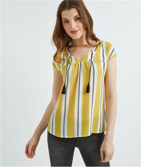 T-shirt femme bimatières rayé safran SAFRAN