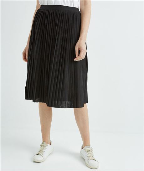 Jupe femme plissée mi mollet NOIR
