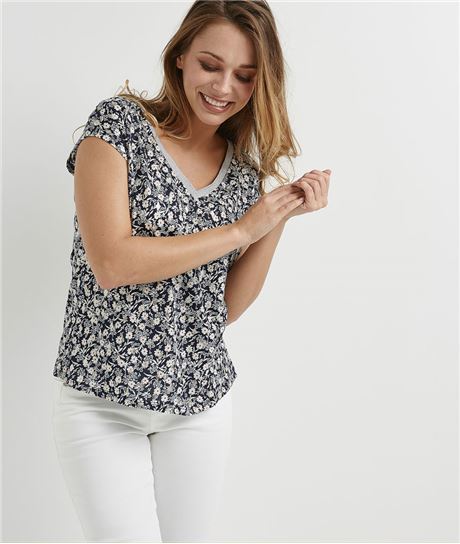 T-shirt femme imprimé fleuri MARINE
