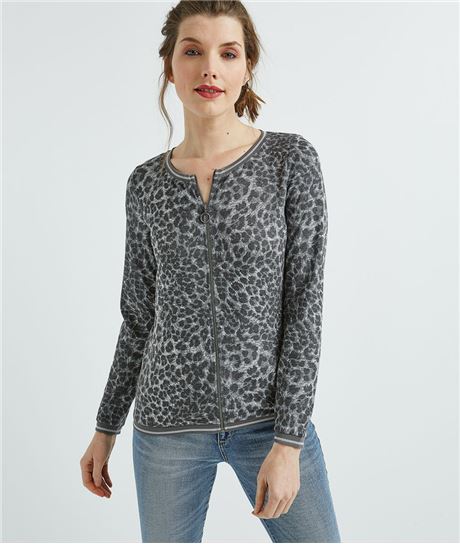 Gilet femme imprimé léopard zippé GRIS