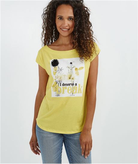 T-shirt jaune avec fleurs et pompons SAFRAN