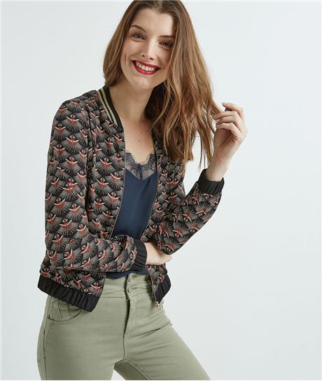 Bomber femme fluide et imprimé wax NOIR
