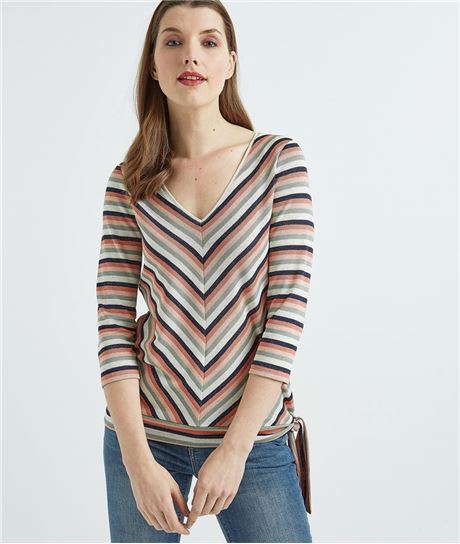 Pull femme imprimé rayure chevrons MULTICOLORE