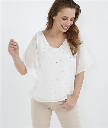 T-shirt femme manches volantées ECRU