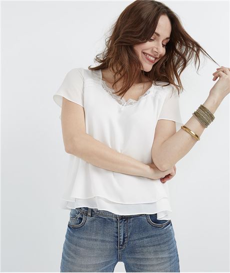 Blouse fluide détail dentelle ECRU
