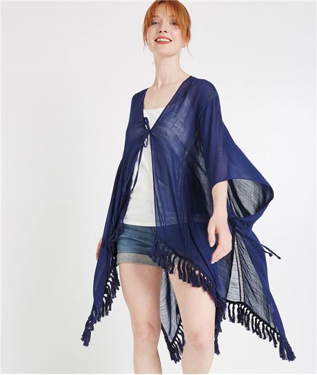 Poncho d'été à pompons MARINE